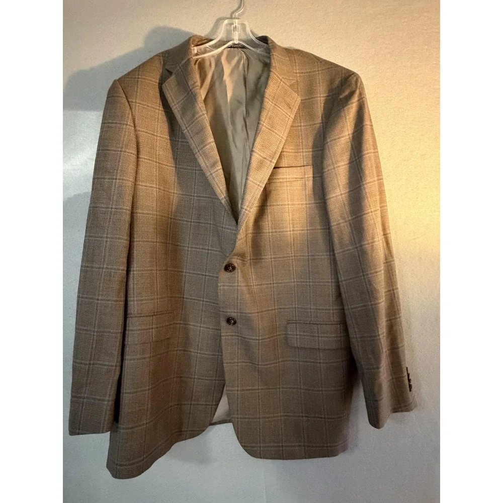 Hart Schaffner Marx Blazer Sport Coat Mens 48 Brown Plaid USA Dillard's Jacket